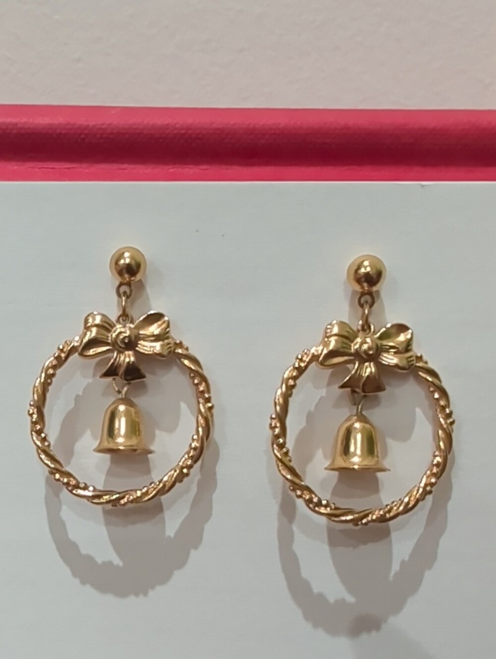 Gold Tone Bow & Bell Hoop Drop Earrings - Elegant Women's Jewelry
